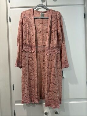 Vocal Dusty Rose Lace Open-Front Jacket S